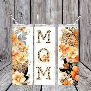Floral MOM Tumbler with Straw
